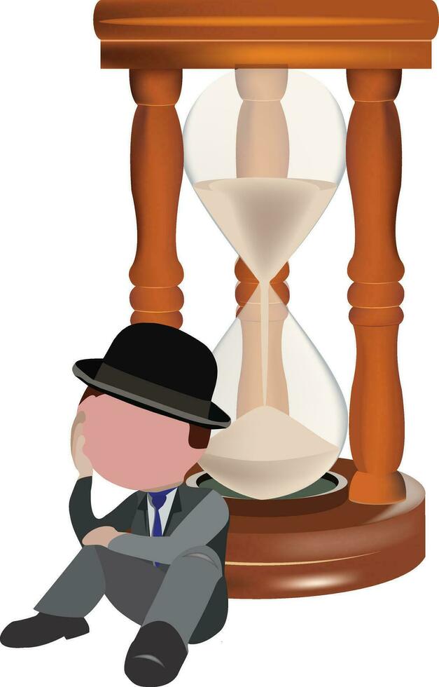 person sitting in front of an hourglass waiting- vector