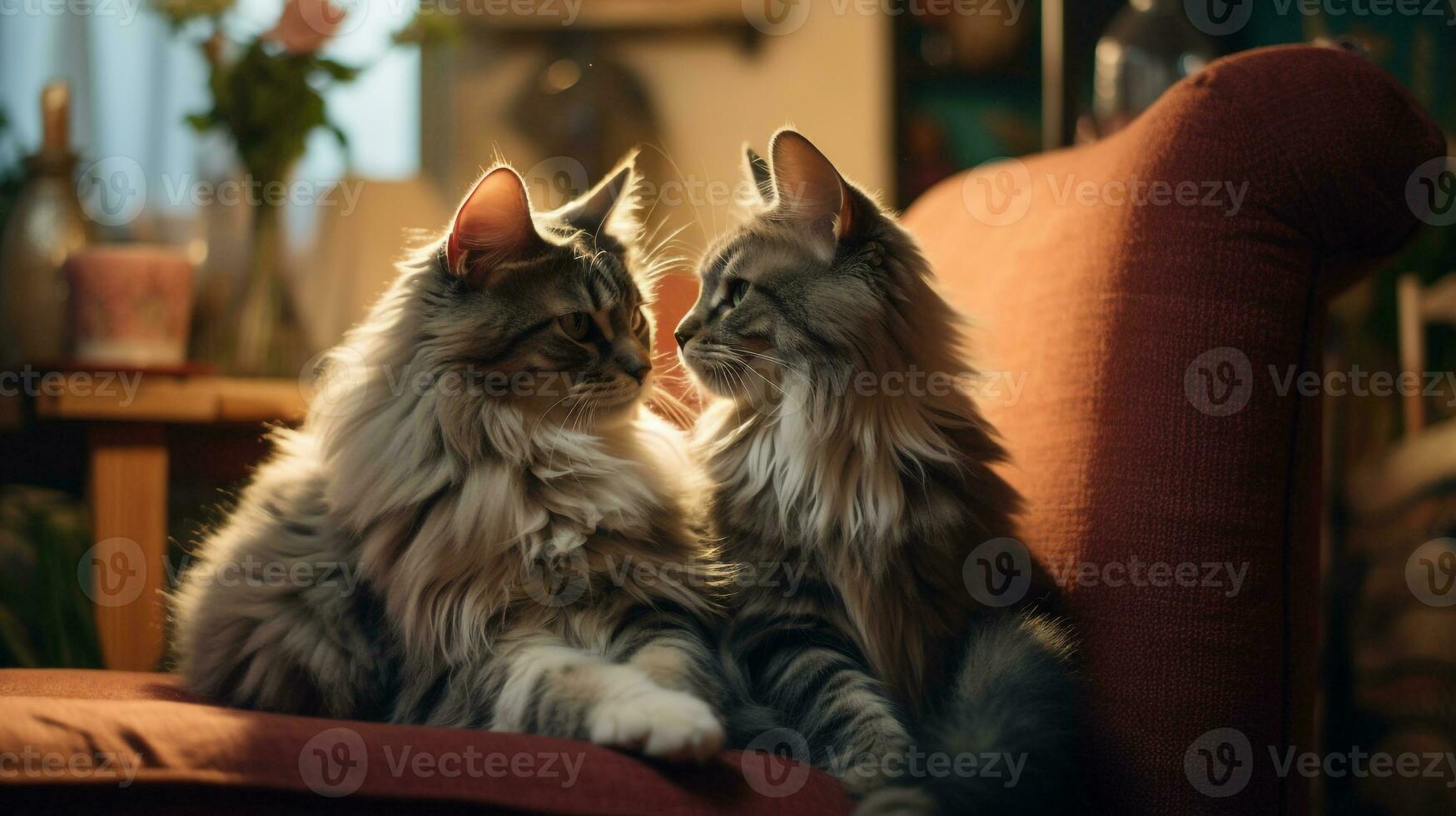 AI generated Photo of a pair of cats grooming each other. Generative AI
