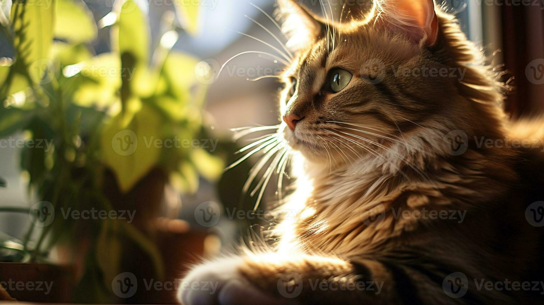 AI generated Photo of a curious cat perched on a sunlit windowsill. Generative AI
