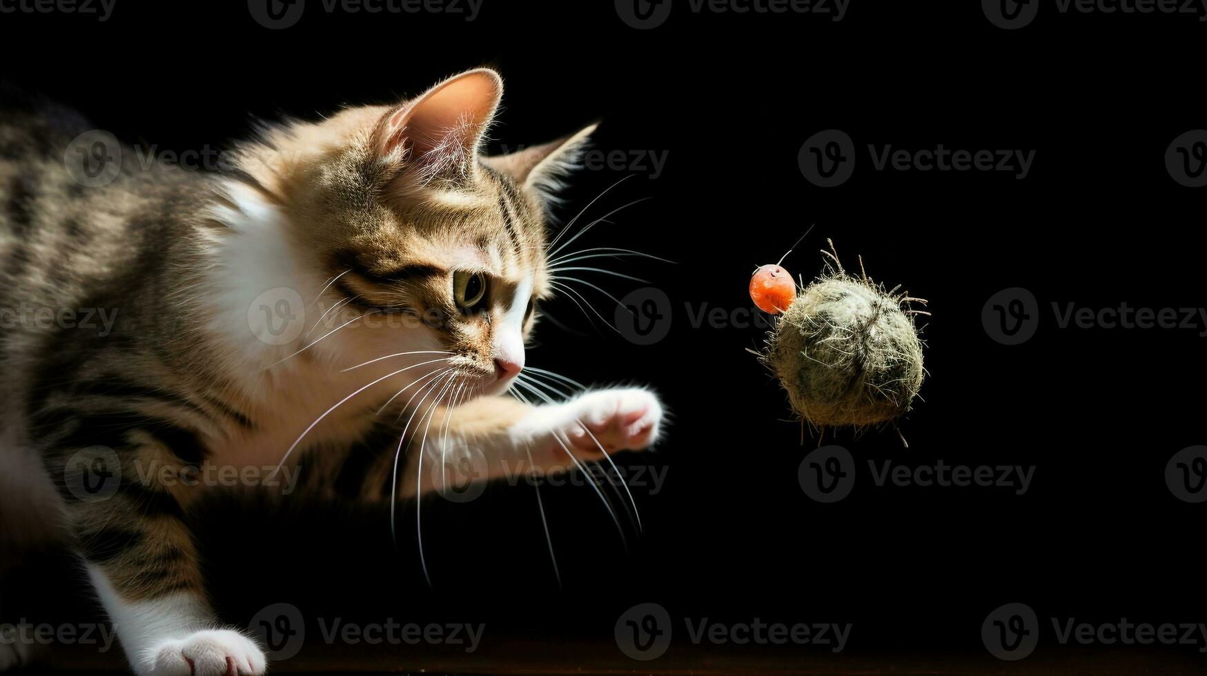 AI generated Photo of a cat batting at a toy mouse in a playful. Generative AI