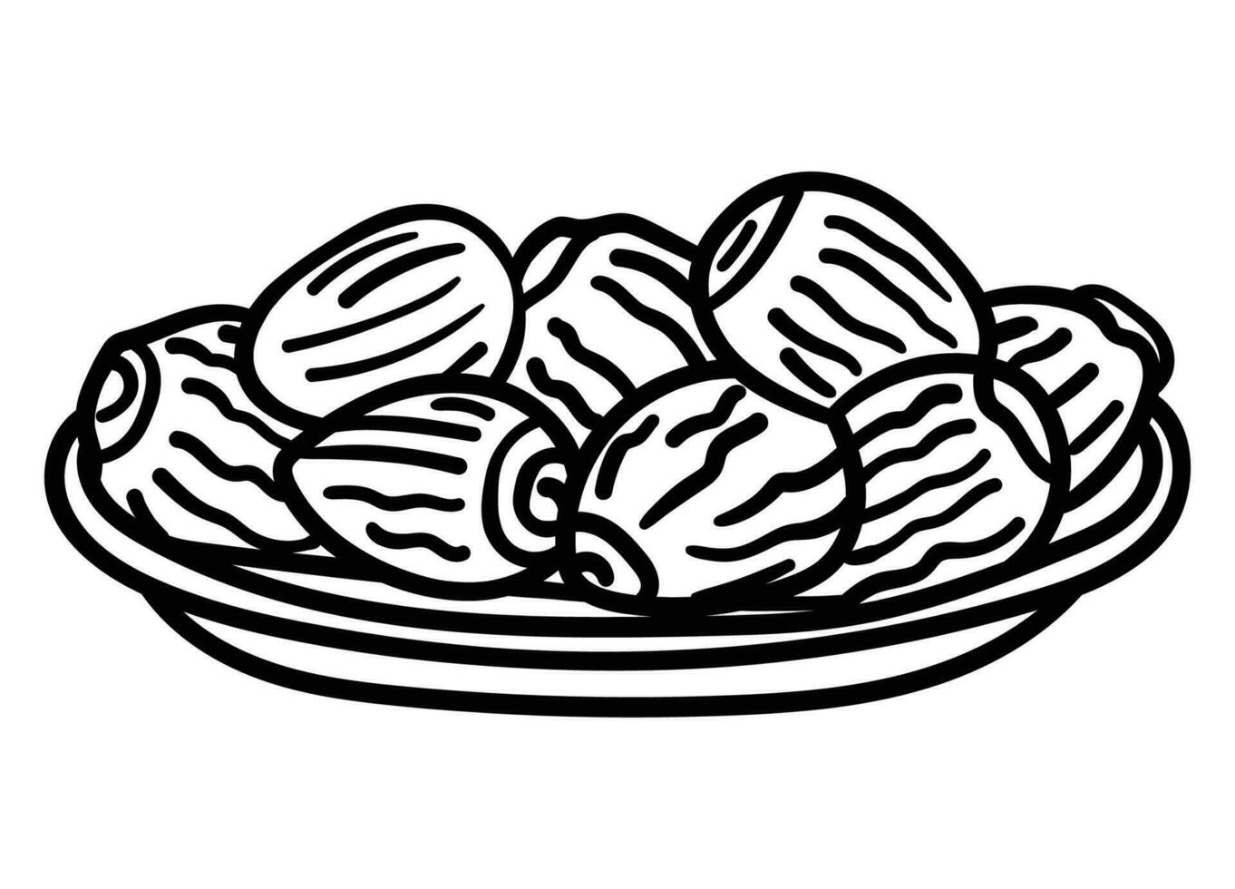 Vector Illustration of Date Fruit on bowl, line-art style.
