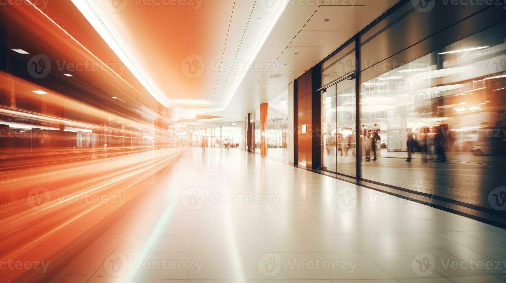 AI generated Generative AI, shopping mall empty, motion blur, blurred abstract background photo