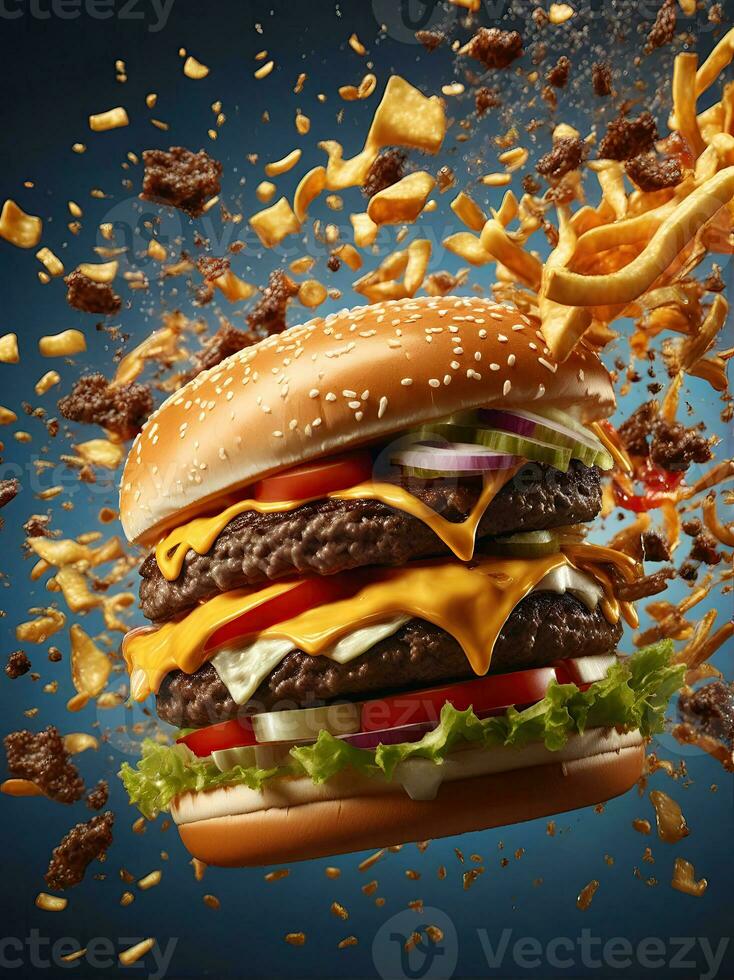 AI generated fast food close-up shot of delicious beef burger photo