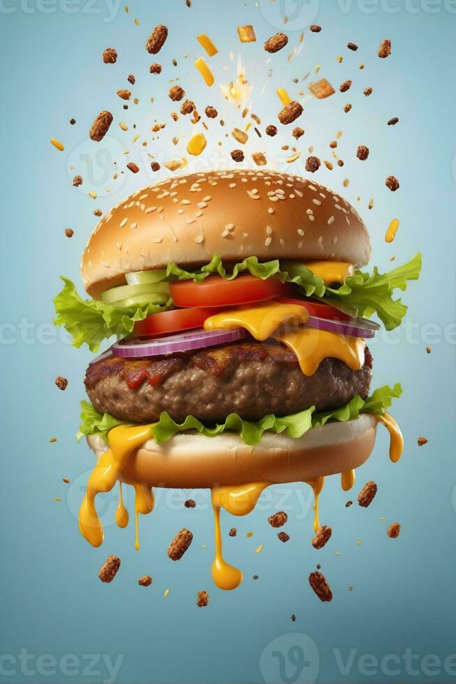 AI generated fast food close-up shot of delicious beef burger photo