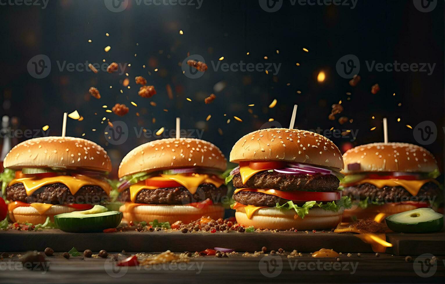 AI generated fast food close-up shot of delicious beef burger photo
