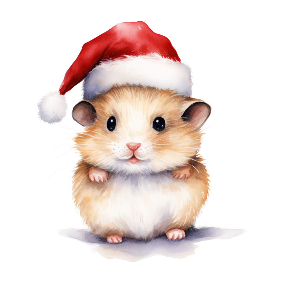 AI generated Hamster Wearing Santa Hat For Christmas Event. Watercolor Style. AI Generated png