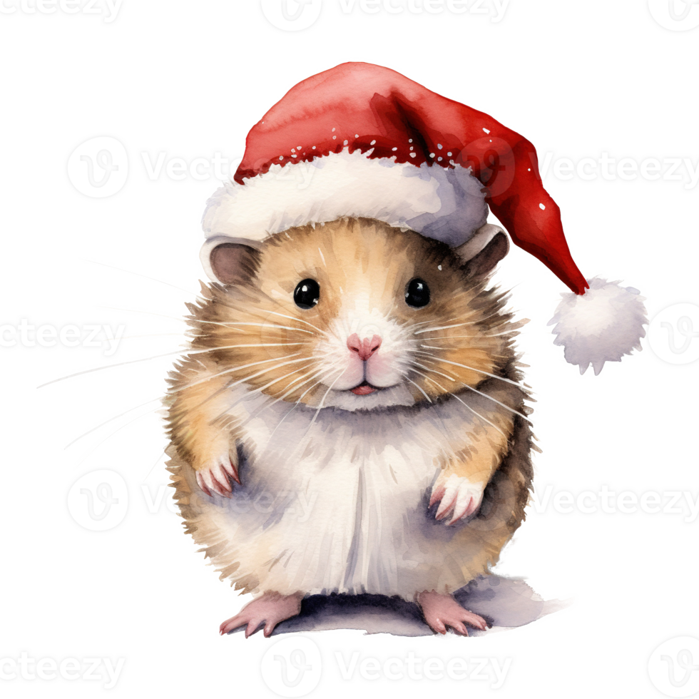 ai generiert Hamster tragen Santa Hut zum Weihnachten Fall. Aquarell Stil. ai generiert png