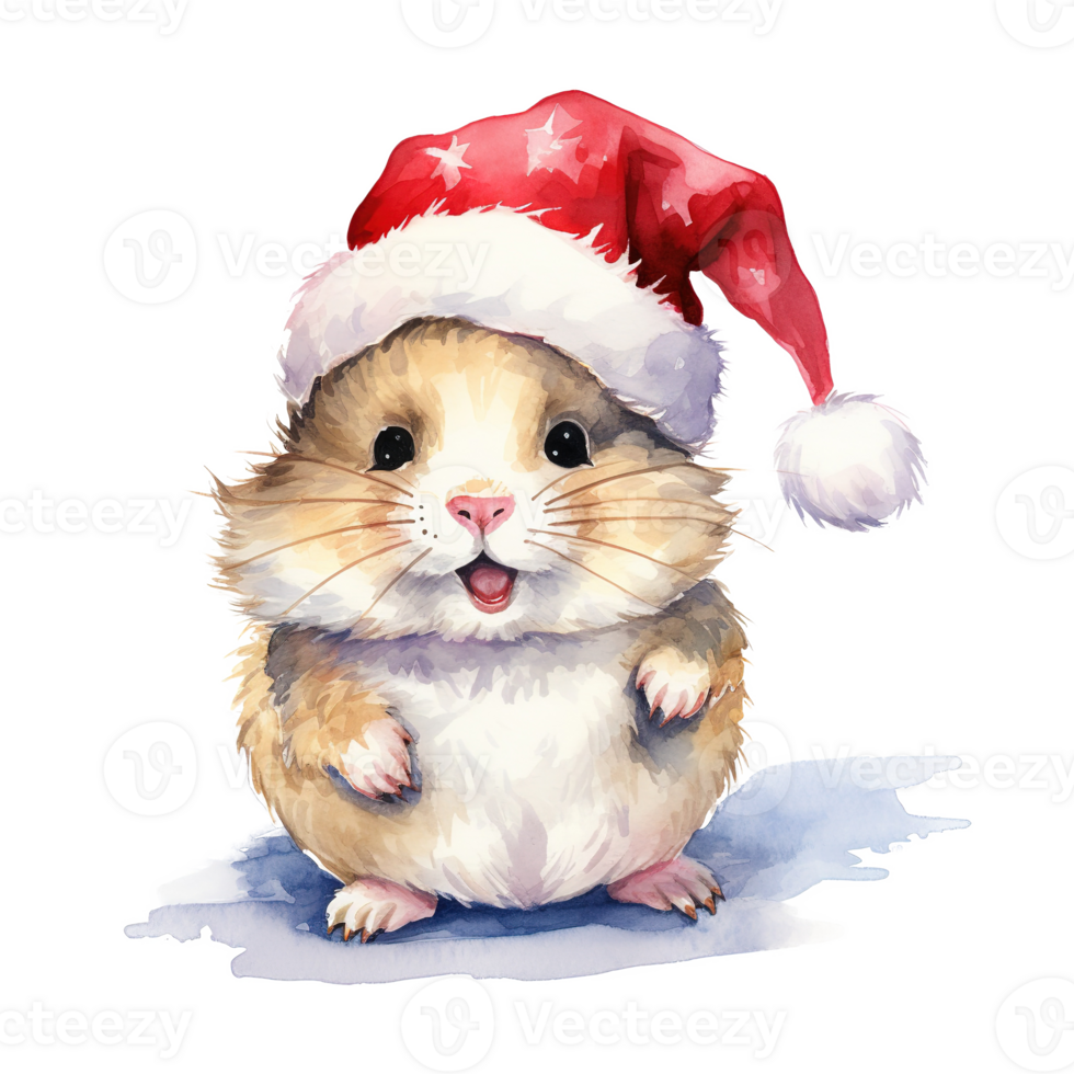 AI generated Hamster Wearing Santa Hat For Christmas Event. Watercolor Style. AI Generated png