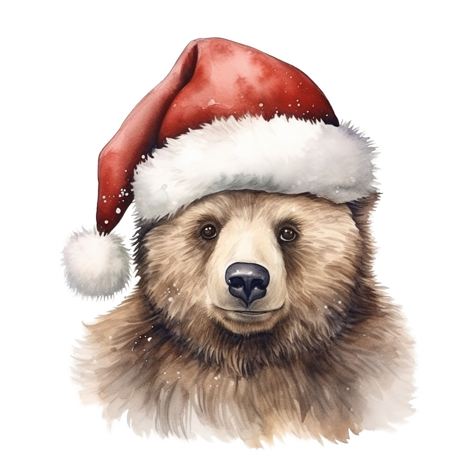 AI generated Bear Wearing Santa Hat For Christmas Event. Watercolor Style. AI Generated png