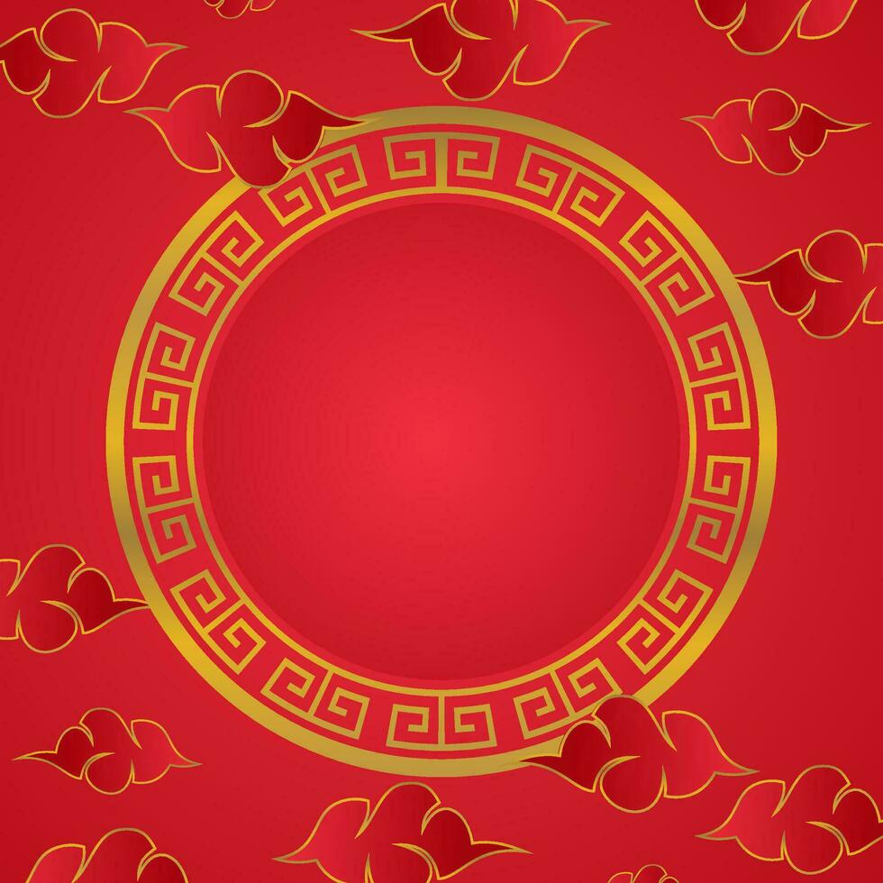 red Chinese New Year background. with a circular ornament and cloud icon free copy space area. vector design for poster, greeting card, social media, banner, web.