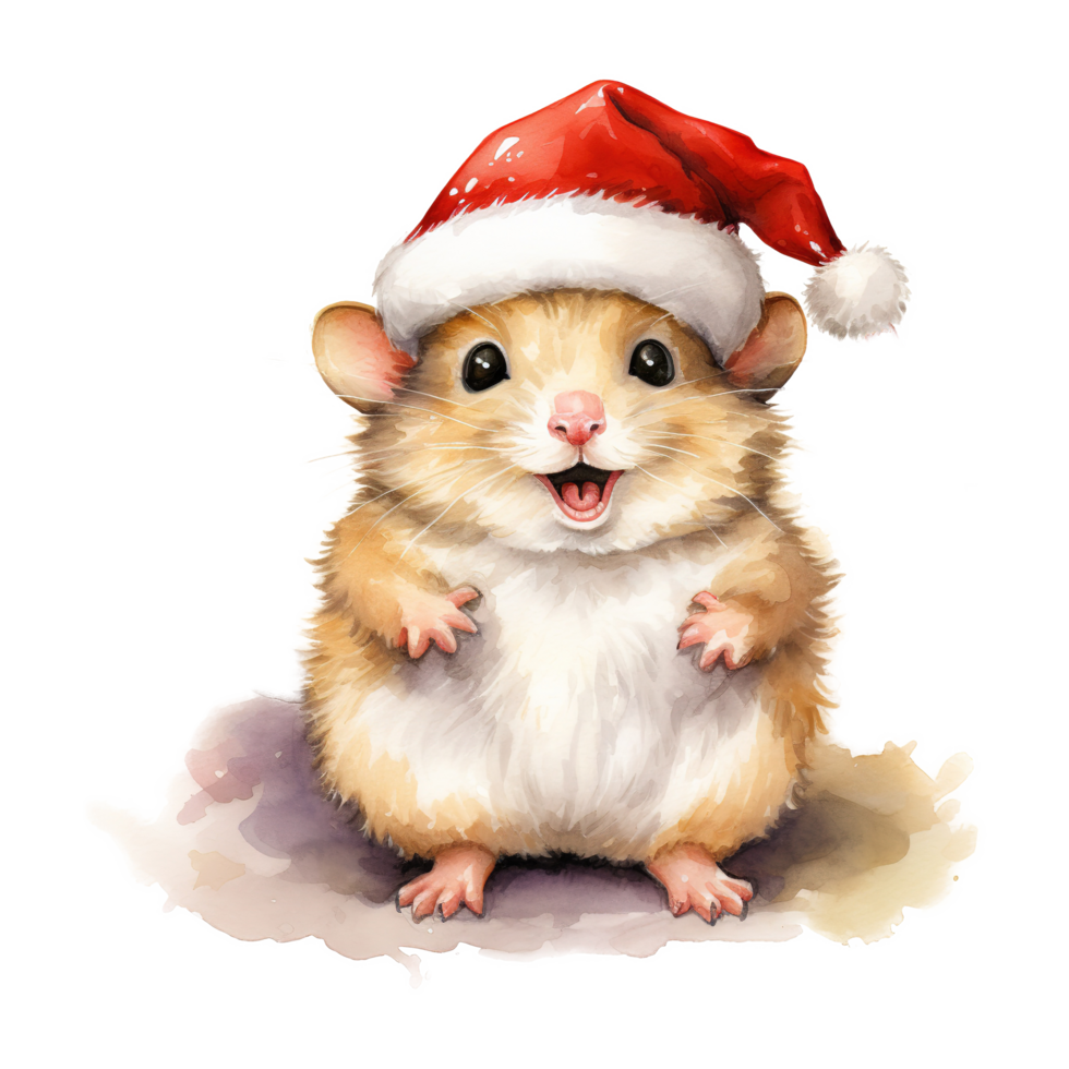 AI generated Hamster Wearing Santa Hat For Christmas Event. Watercolor Style. AI Generated png