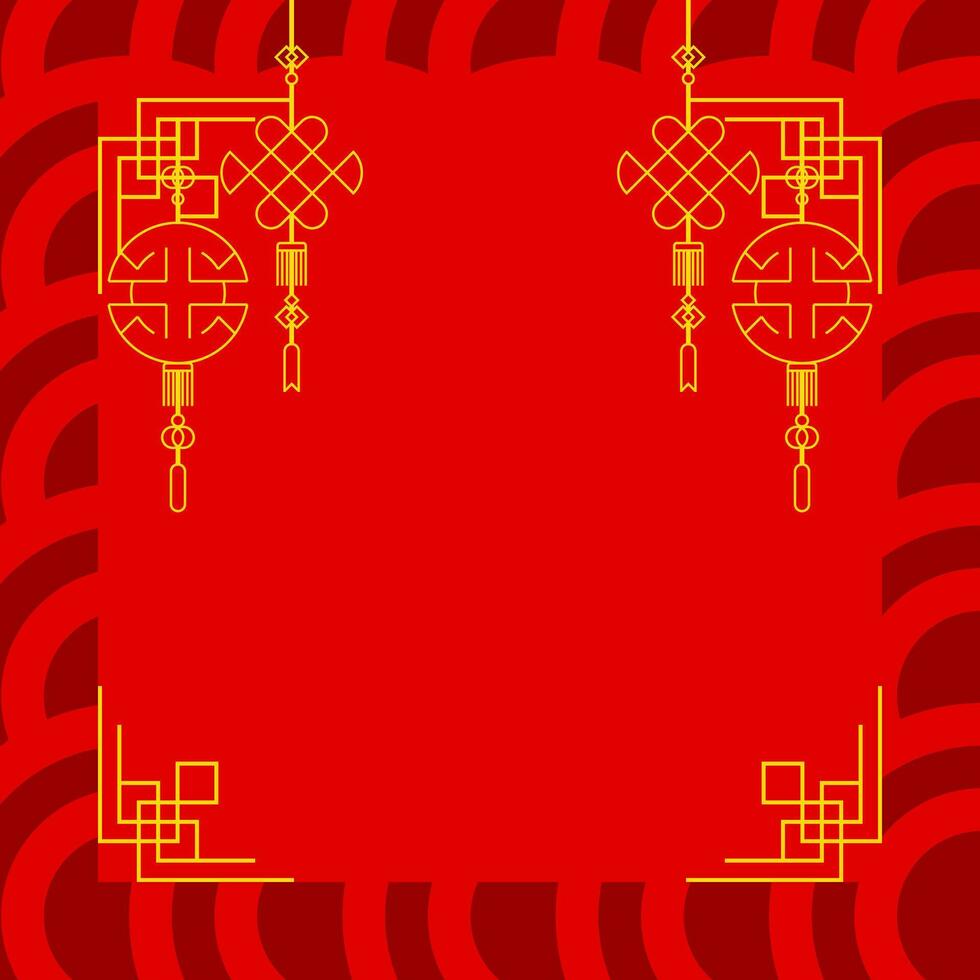 beautiful red chinese new year greeting card. free copy space area design with gold line ornaments. vector for poster, banner, social media.