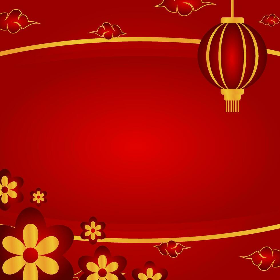 hermosa rojo chino nuevo año antecedentes. diseño un gratis Copiar espacio zona con flor adornos, linternas y nubes vector para saludo tarjetas, carteles, pancartas, social medios de comunicación.