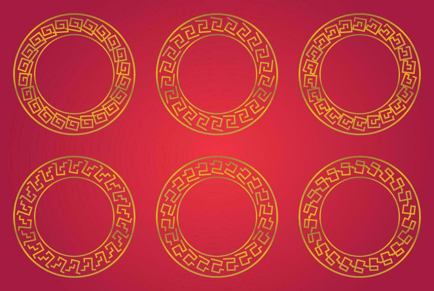 Collection of Chinese New Year circle ornament frames. gold color geometric design. vector decoration for Asian theme frame