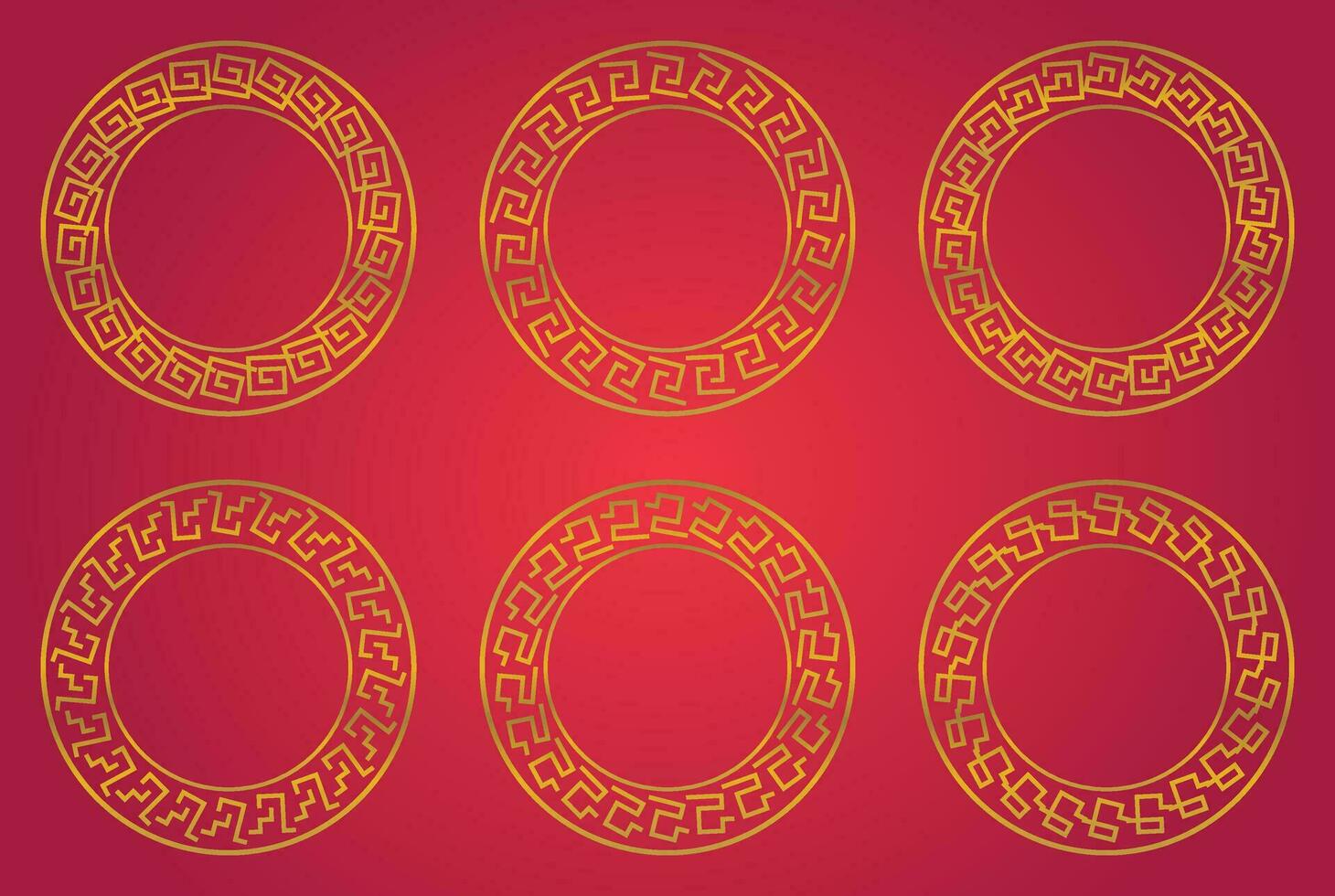 Collection of Chinese New Year circle ornament frames. gold color geometric design. vector decoration for Asian theme frame