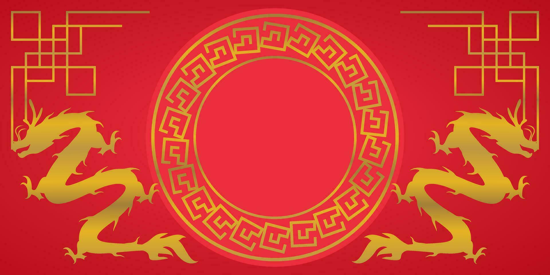 red chinese new year background with dragon silhouette and gold lines. free copy space area design. vector for banner, poster, greeting card, social media, web.