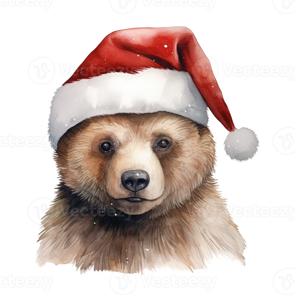 AI generated Bear Wearing Santa Hat For Christmas Event. Watercolor Style. AI Generated png