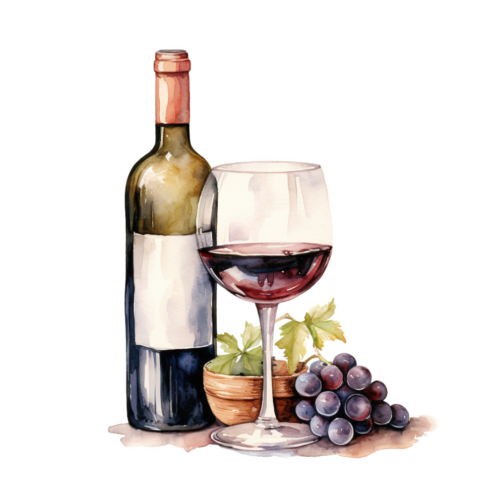 AI generated Wine For Christmas Event. Watercolor Style. AI Generated png