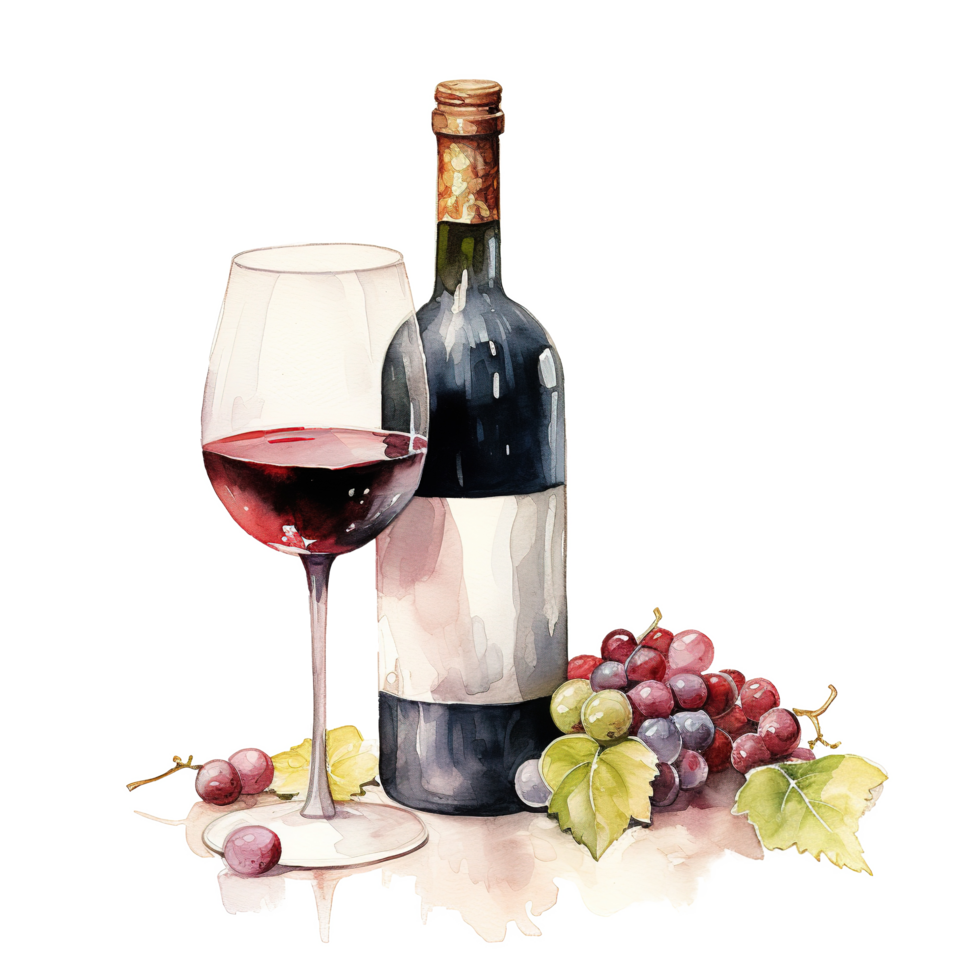 AI generated Wine For Christmas Event. Watercolor Style. AI Generated png