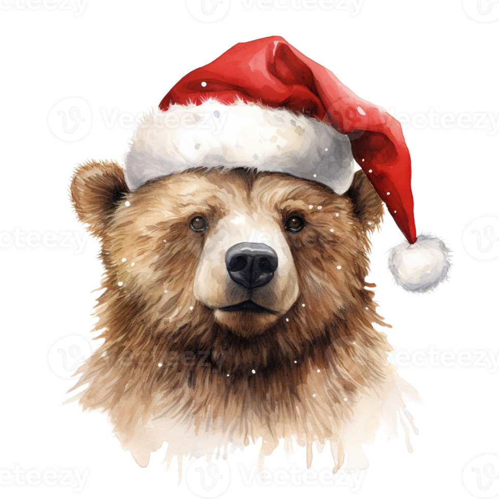 AI generated Bear Wearing Santa Hat For Christmas Event. Watercolor Style. AI Generated png