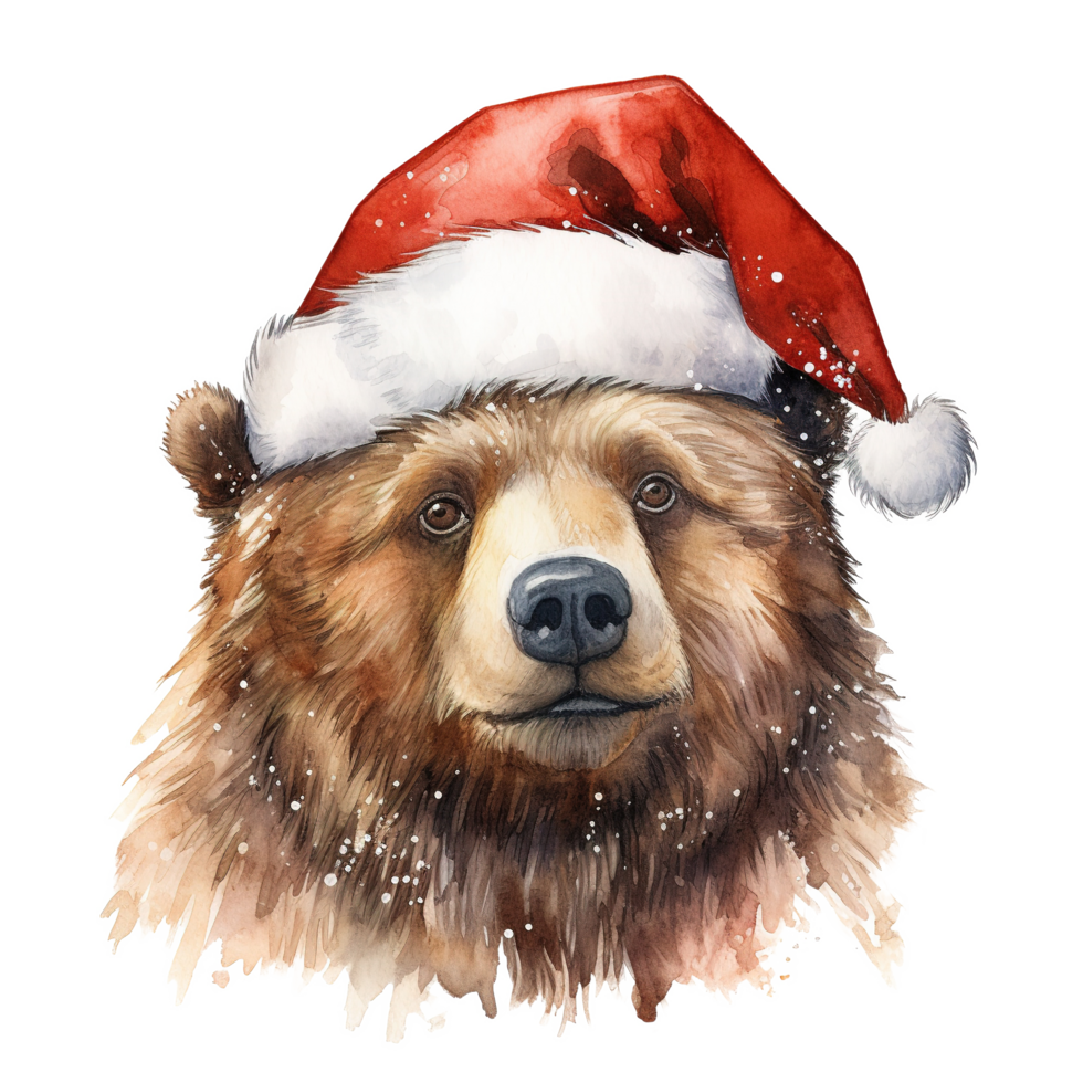 AI generated Bear Wearing Santa Hat For Christmas Event. Watercolor Style. AI Generated png