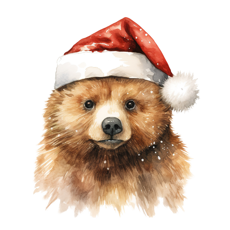 AI generated Bear Wearing Santa Hat For Christmas Event. Watercolor Style. AI Generated png