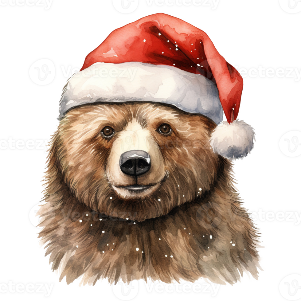 AI generated Bear Wearing Santa Hat For Christmas Event. Watercolor Style. AI Generated png