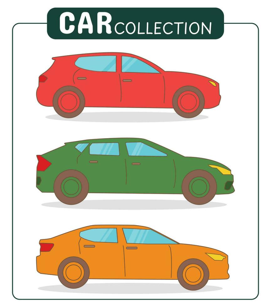 Set of different models of cars. Side view. Vector flat style illustration