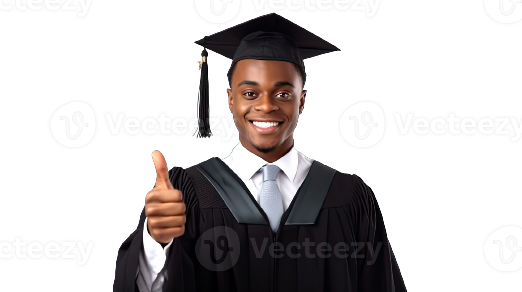 AI generated PNG. Black male American student smiling happily at success isolated on a transparent background. png