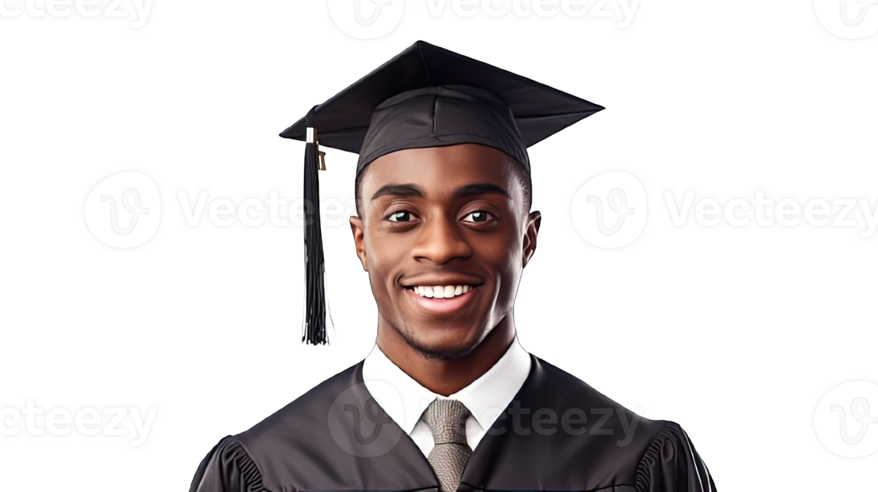 AI generated PNG. Black male American student smiling happily at success isolated on a transparent background. png