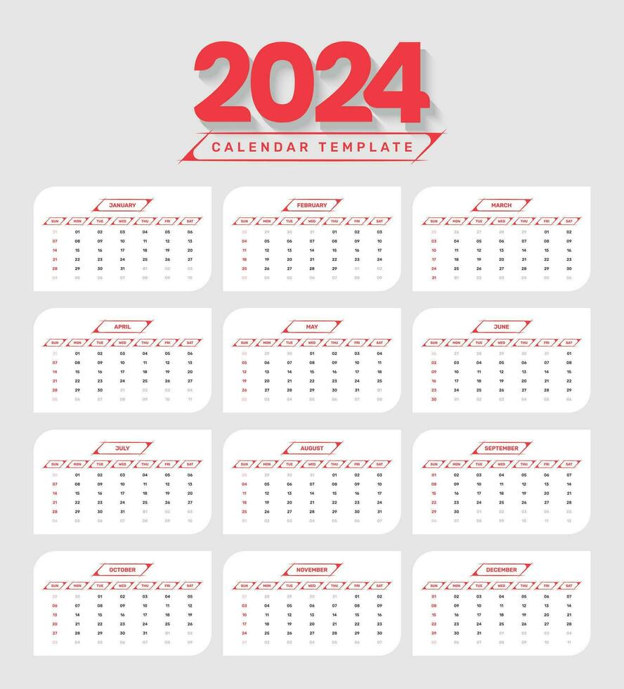 nuevo año 2024 resumen calendario fecha elemento modelo diseño con preciso fecha formato vector