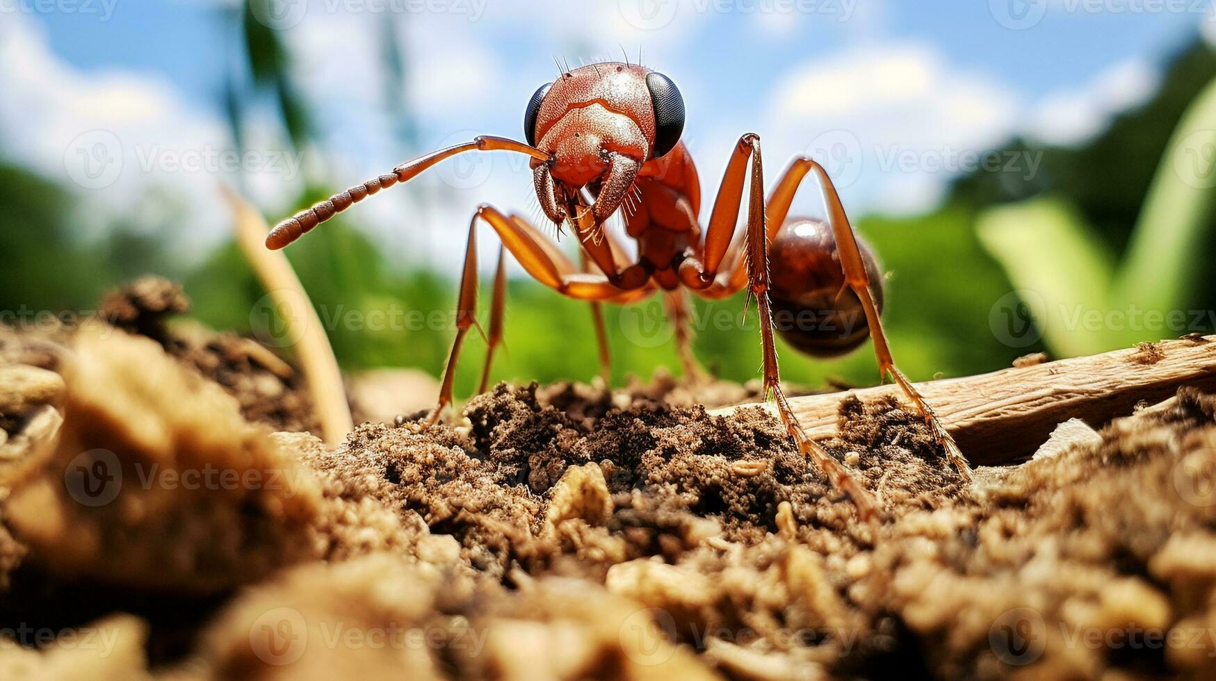 AI generated Photo of Weaver Ant on a ground. Generative AI