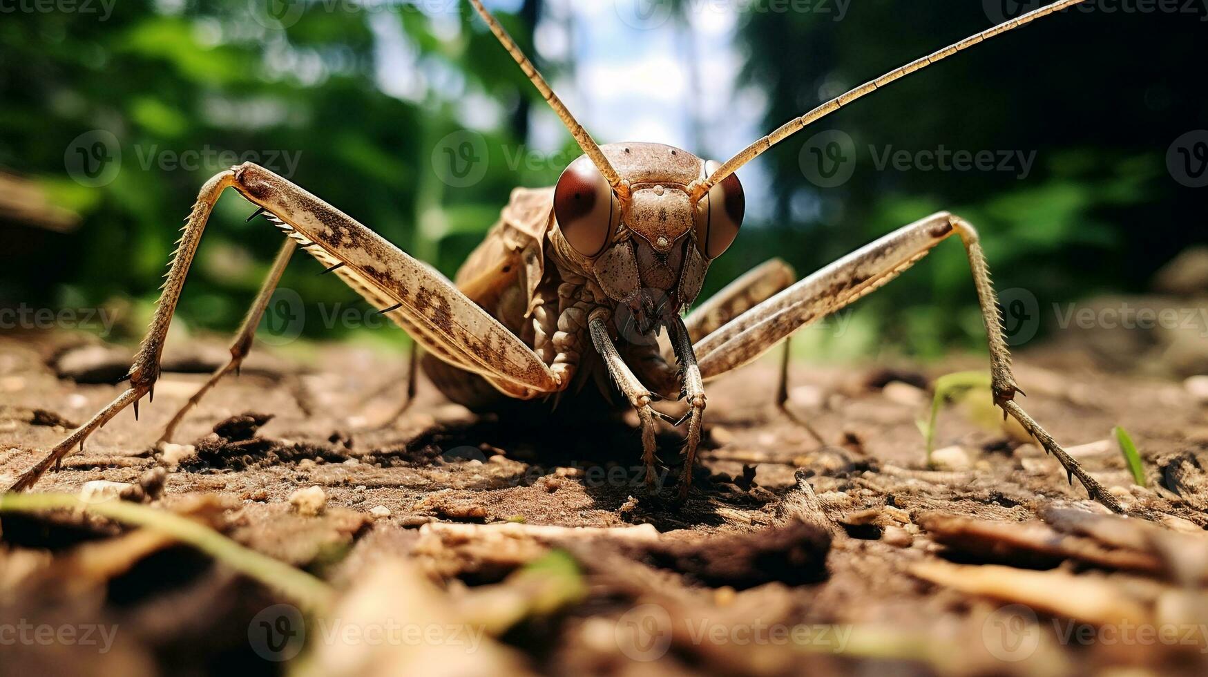 ai generado foto de caminando palo insecto en un suelo. generativo ai