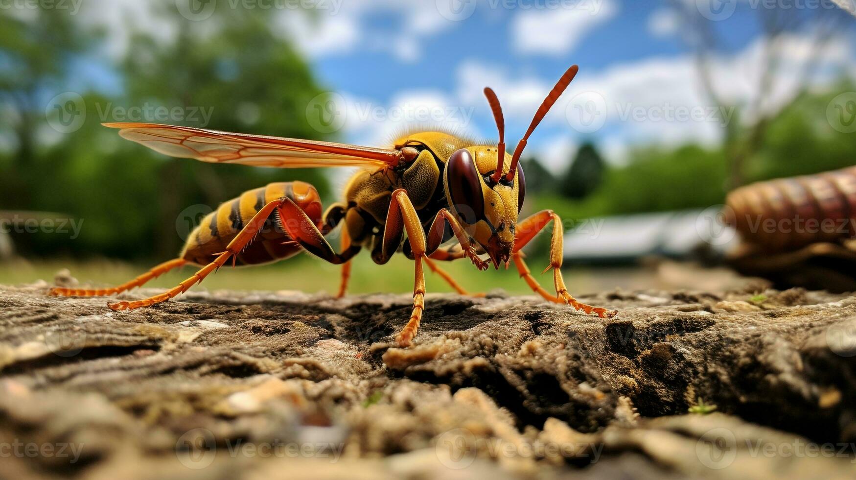 AI generated Photo of Paper Wasp on a ground. Generative AI