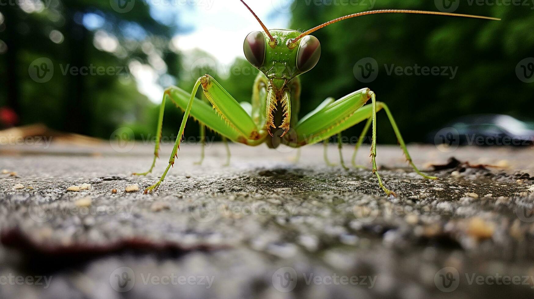 ai generado foto de Orando mantis en un suelo. generativo ai