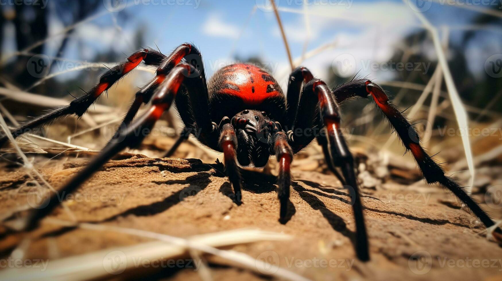 AI generated Photo of Redback Spider on a ground. Generative AI