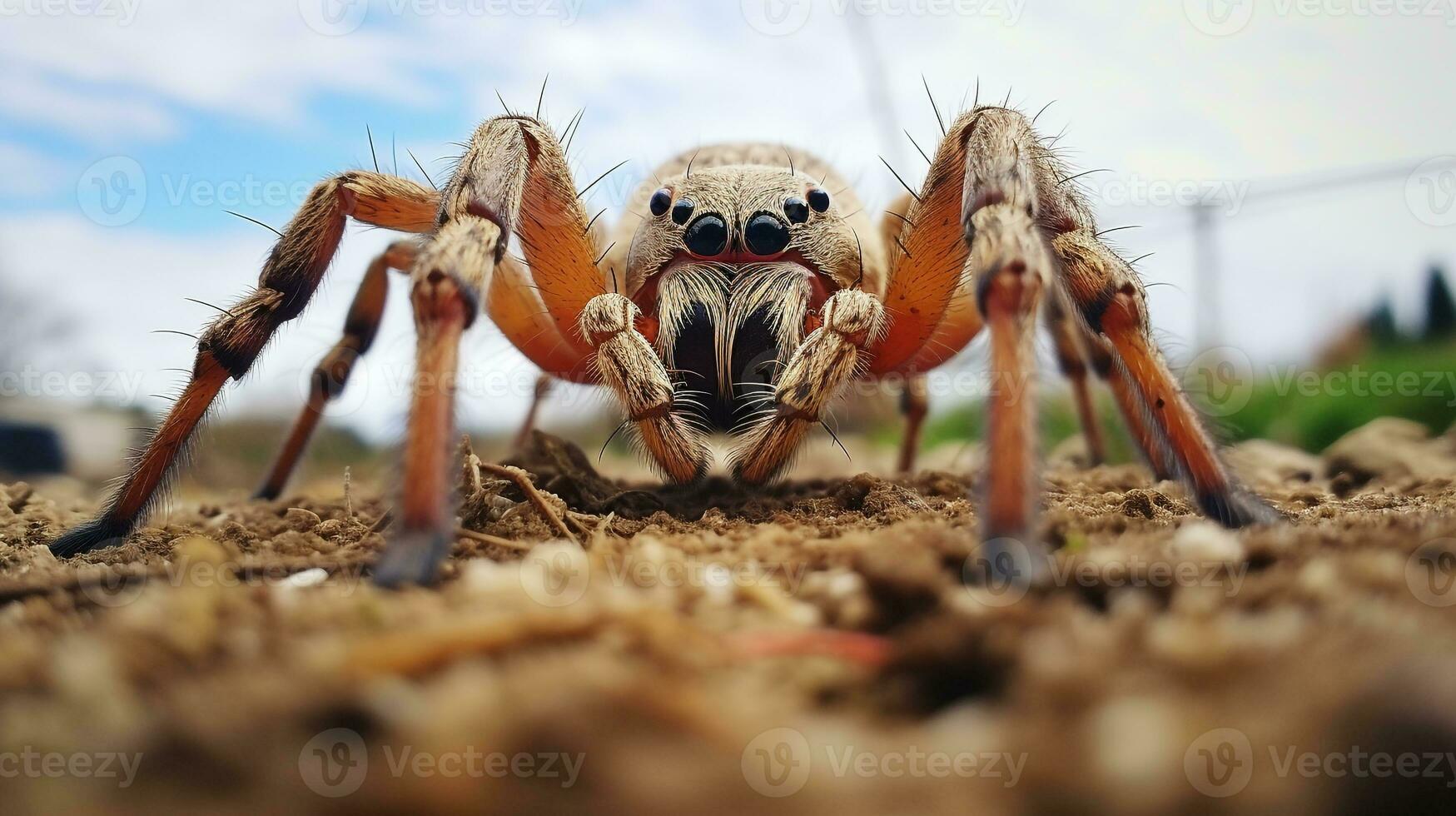 AI generated Photo of Orb-Weaver Spider on a ground. Generative AI