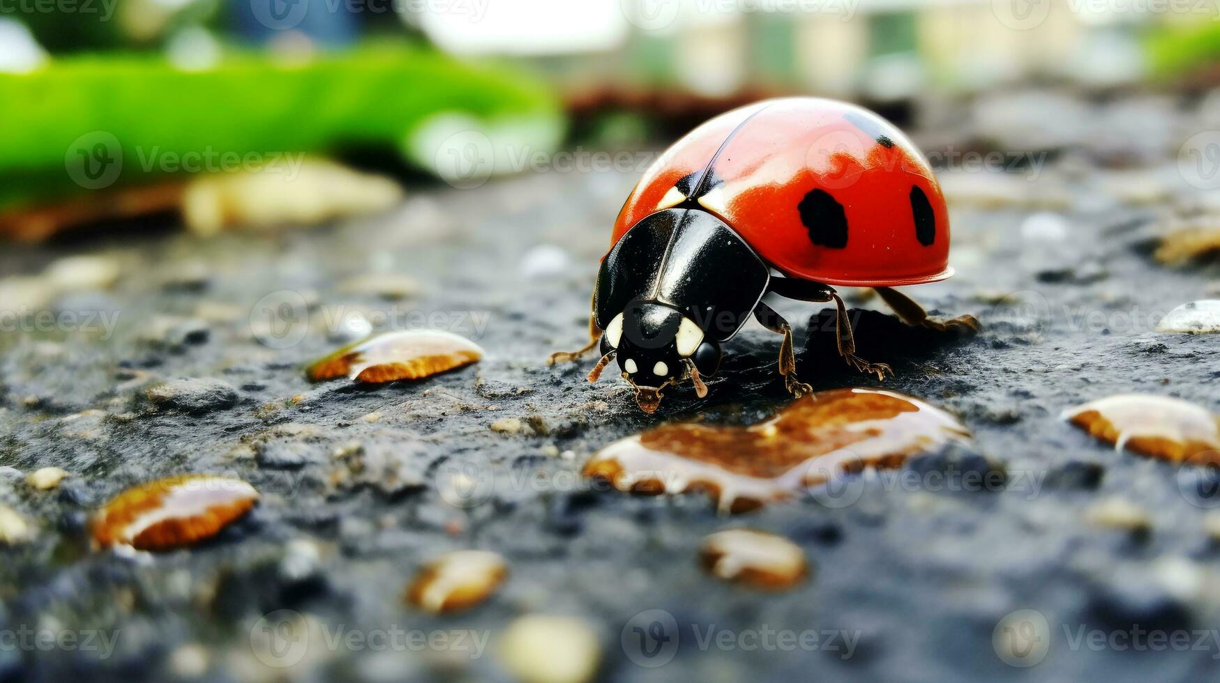AI generated Photo of Ladybug on a ground. Generative AI