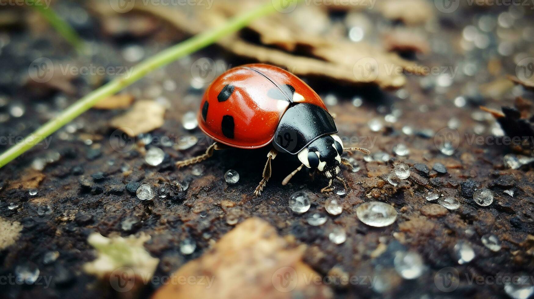 AI generated Photo of Ladybug on a ground. Generative AI