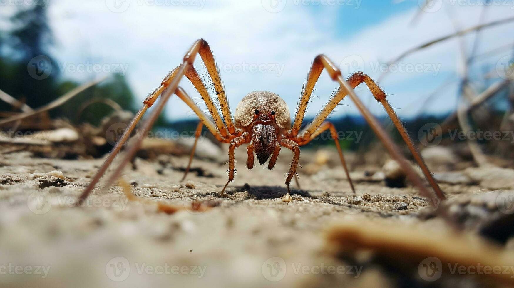 AI generated Photo of Harvestman Spider on a ground. Generative AI