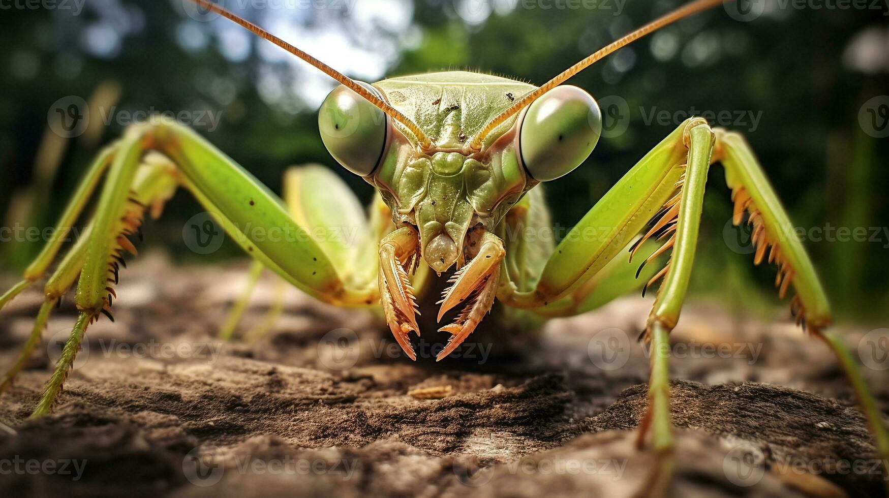 AI generated Photo of Grizzled Mantis on a ground. Generative AI