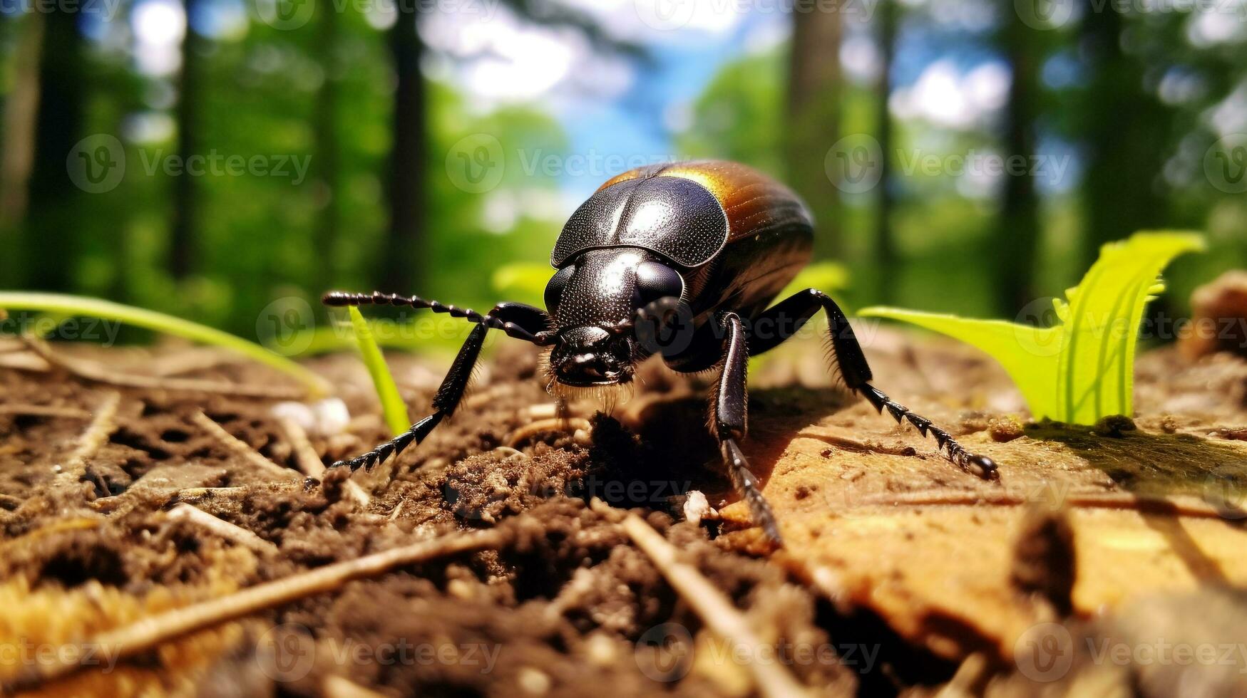 AI generated Photo of Ground Beetle on a ground. Generative AI