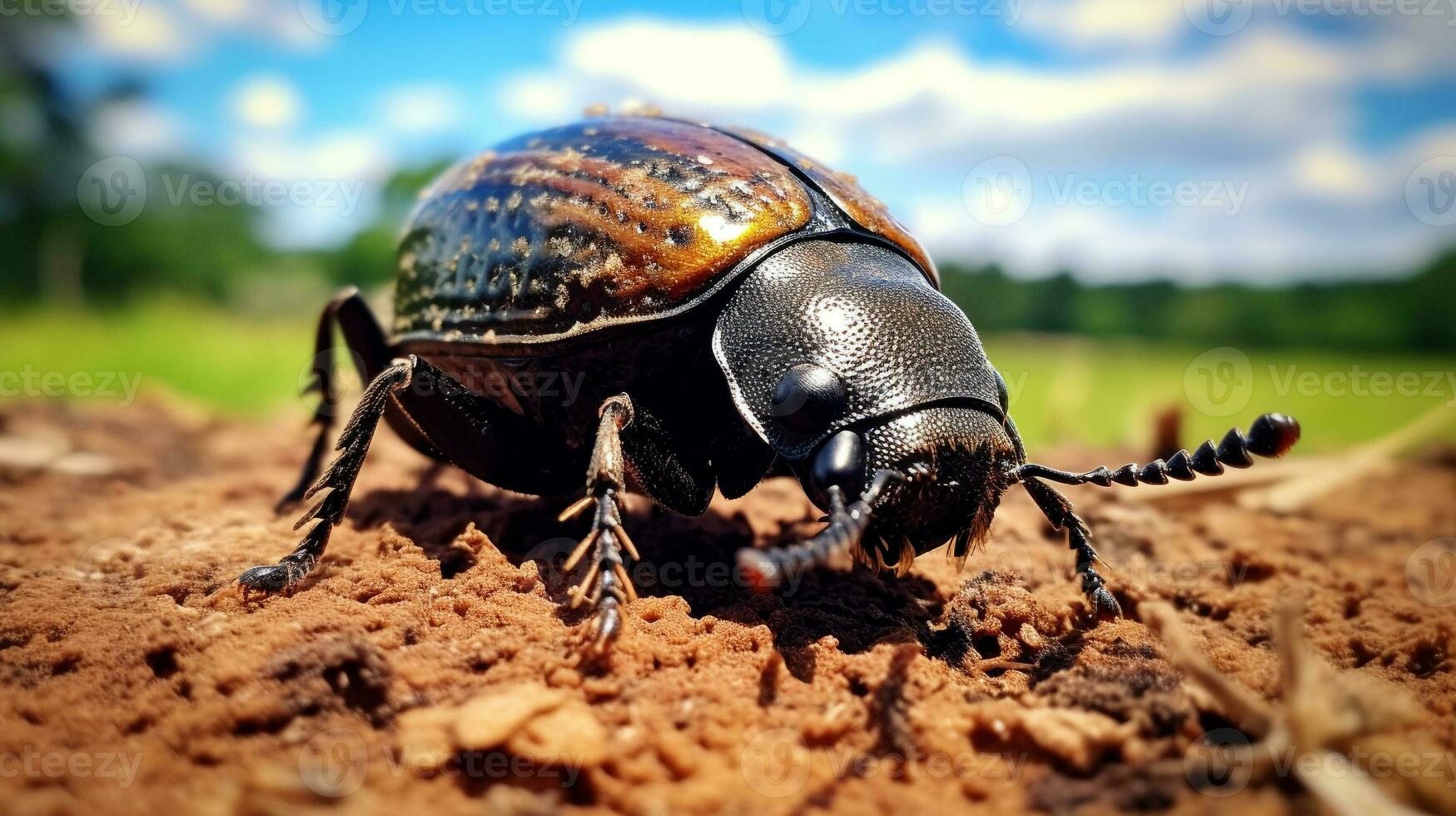 ai generado foto de estiércol escarabajo en un suelo. generativo ai