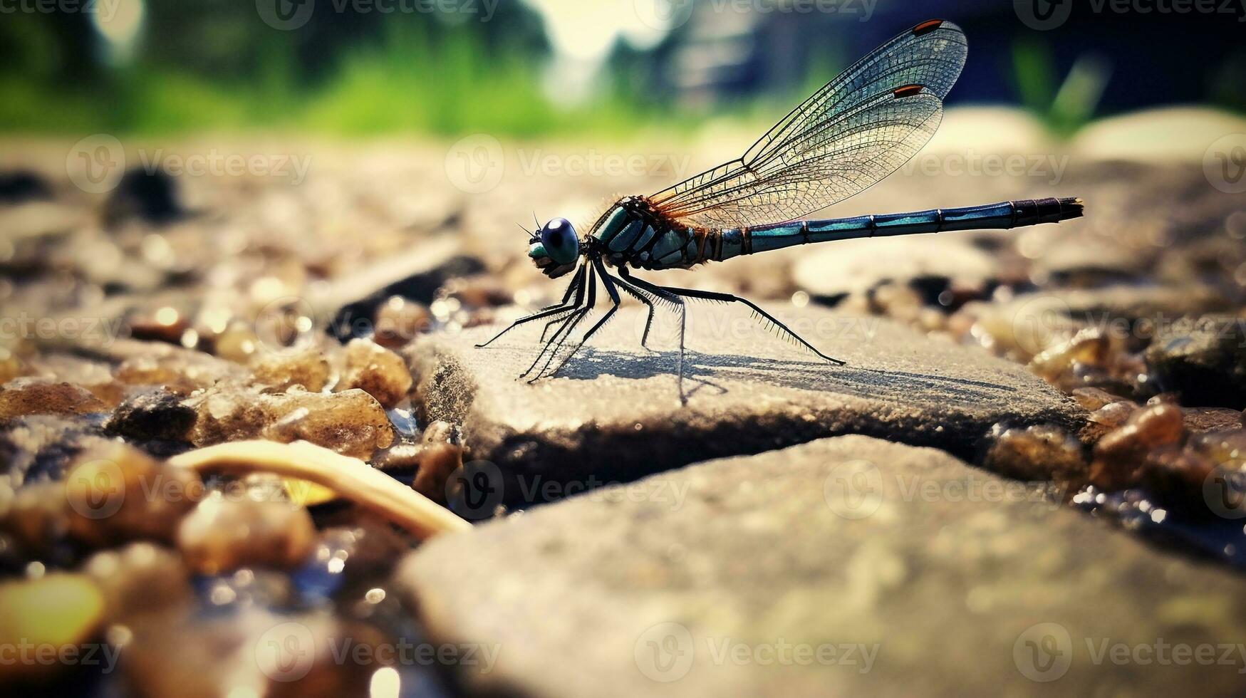 AI generated Photo of Damselfly on a ground. Generative AI