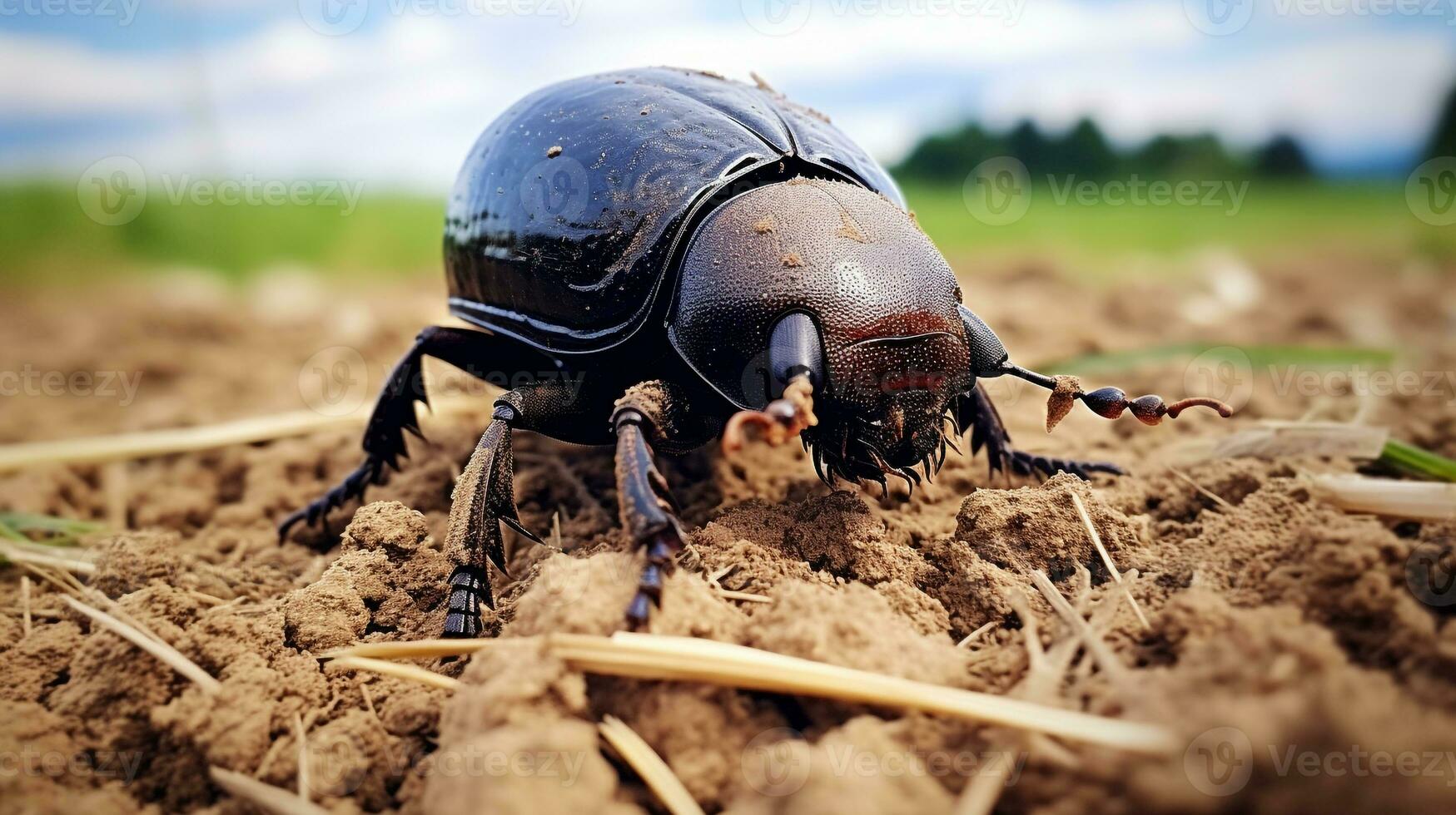 AI generated Photo of Dung Beetle on a ground. Generative AI
