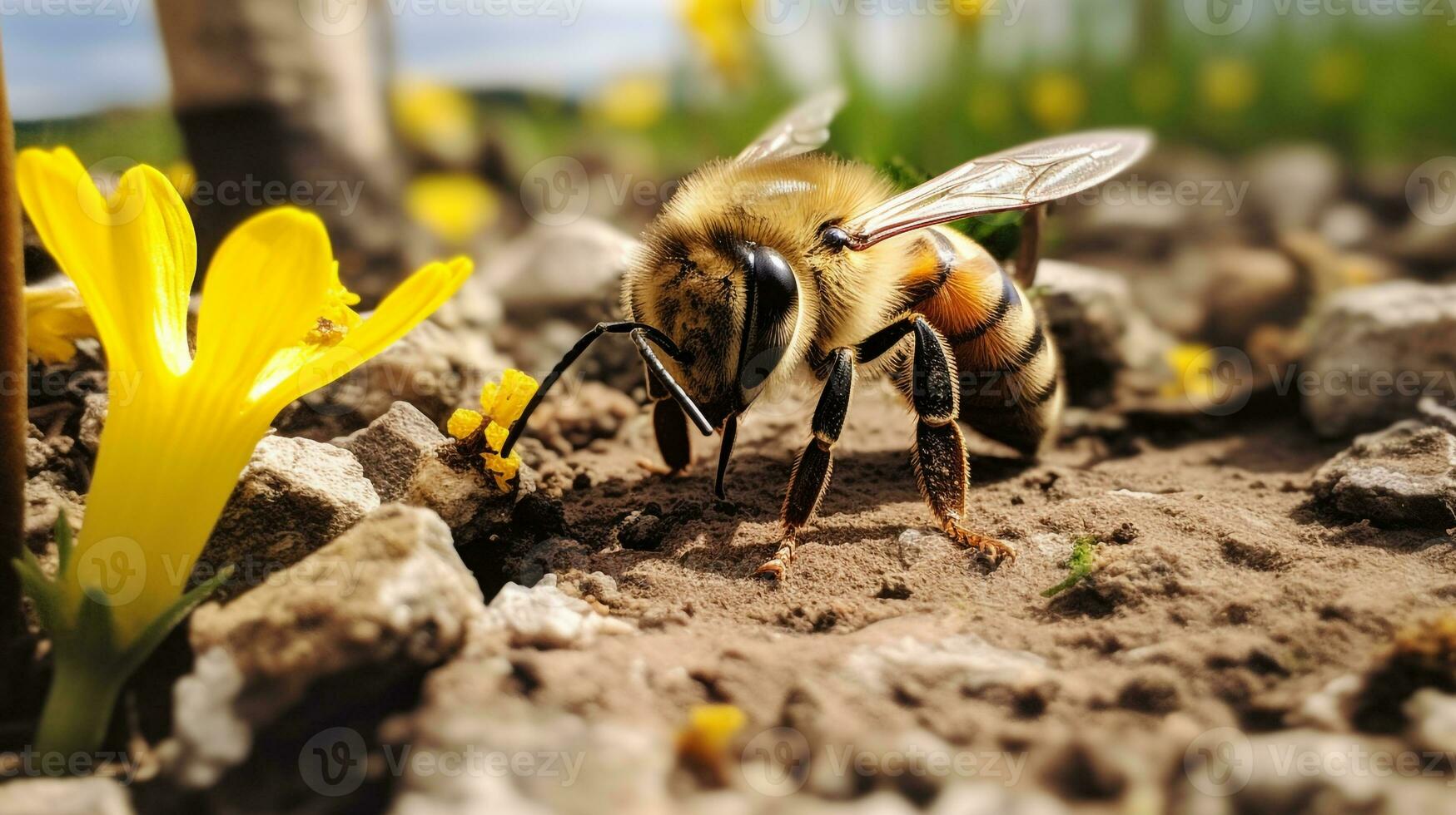 ai generado foto de abeja en un suelo. generativo ai