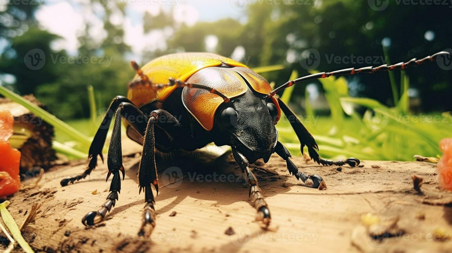 ai generado foto de agrios de cuernos largos escarabajo en un suelo. generativo ai