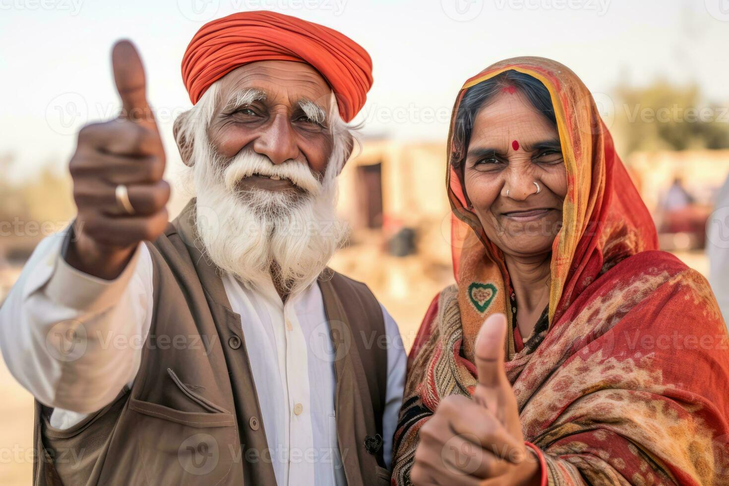 AI generated The elderly couple giving thumbs up for their picture photo