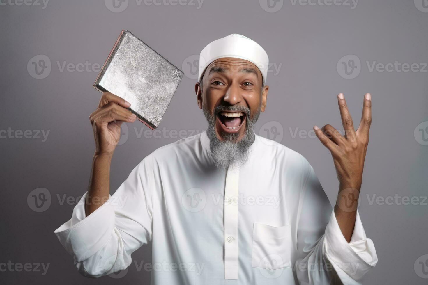 ai generado contento musulmán hombre celebrando foto