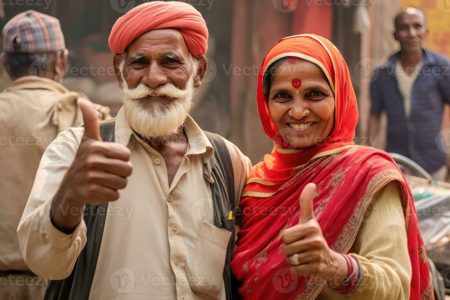 AI generated An older couple standing next to each other with thumbs up photo